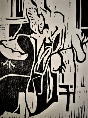 Ina Brekelmans - Verstilde kleine oplage (15) Houtsnede op papier "Lelie's" gesigneerd kopen? Bied vanaf 26!