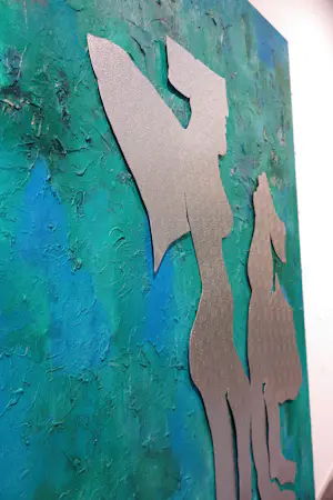 Angelos Tassopoulos - Olieverf op doek, Abstracte compositie met ijzeren figuren - Zeer groot kopen? Bied vanaf 400!