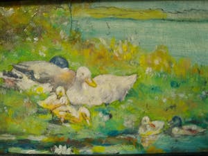 Niet of onleesbaar gesigneerd - Eendenfamilie aan de waterkant kopen? Bied vanaf 1!