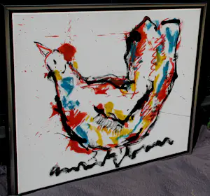 Anton Heyboer - Acryl op doek: kip kopen? Bied vanaf 399!