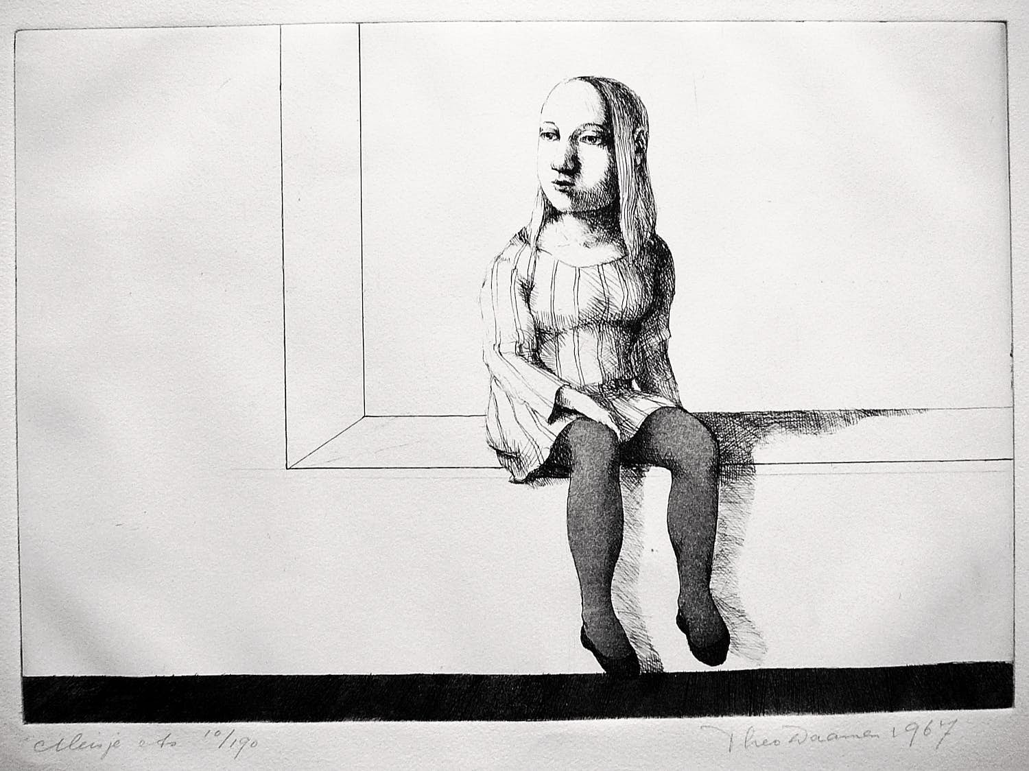 Theo Daamen - Meisje -ets 1967- verkocht voor € 75!