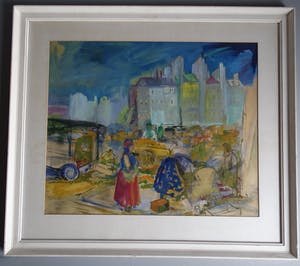 Niet of onleesbaar gesigneerd - Markt in een dorp, aquarel kopen? Bied vanaf 10!