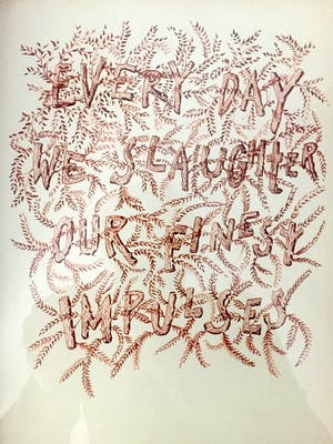 Jean Bernard Koeman - 'Every day we slaughter our finest impulses' - Pentekening, Ingelijst kopen? Bied vanaf 45!