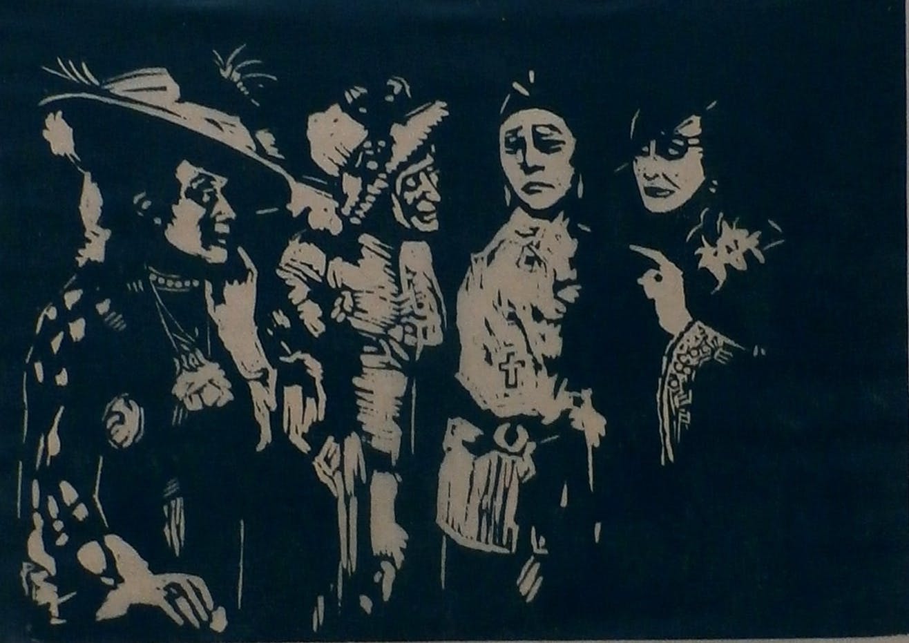 Poppe Damave - linosnede: het gerucht kopen? Bied vanaf 45!