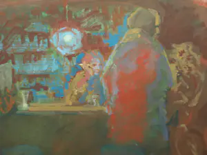 Peter Polderman - Ingelijst , Tempera , In het Café 2 – 1990 - Lijst, 78 x 97 cm kopen? Bied vanaf 150!