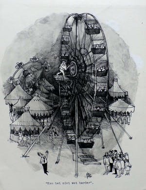 Kees Spermon - Inkttekening: "Kan het niet wat harder" kopen? Bied vanaf 60!