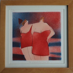 Cora Vries - Ingelijste zeefdruk , The Night , Vrouwen in badpak – Loodskado 1995 kopen? Bied vanaf 45!