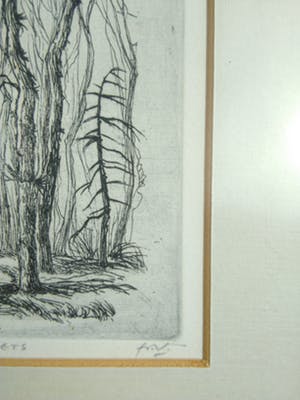 Niet of onleesbaar gesigneerd - Bomen op Maurick Ets 1958 kopen? Bied vanaf 10!