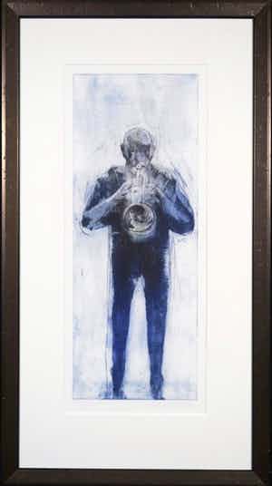 Christophe Hohler - Le trompetiste, ets, Ingelijst verkocht voor € 1!