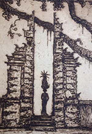 Jan Poortenaar - Ets - Tempelpoort Bali verkocht voor € 50!
