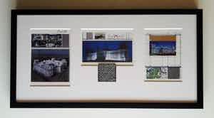 Christo - Wrapped Reichstag - 3 artcards - handgesigneerd en ingelijst - incl. stukje stof verkocht voor € 185!