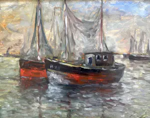 Franz Van Montfort - Havenzicht met vissersboten kopen? Bied vanaf 59!