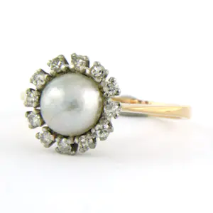 18k bicolor gouden entourage ring met mabe parel en diamant 0.20 ct - rm 18.25 kopen? Bied vanaf 280!