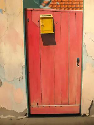 Kees Gerritse - Olieverf op doek , ingelijst , Roze deur – 129 x 129 cm. - 1989 kopen? Bied vanaf 400!