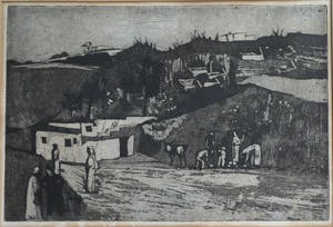 Ber Mengels - Ingelijste ets, Mediterraan mijnlandschap - 1963 kopen? Bied vanaf 35!