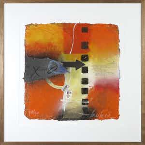 Theo Koster - Zeefdruk en collage, Zonder titel - Ingelijst verkocht voor € 40!