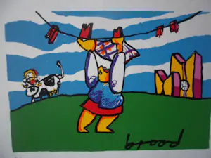 Herman Brood - Kleurenzeefdruk. Titel, Wasvrouw. kopen? Bied vanaf 50!