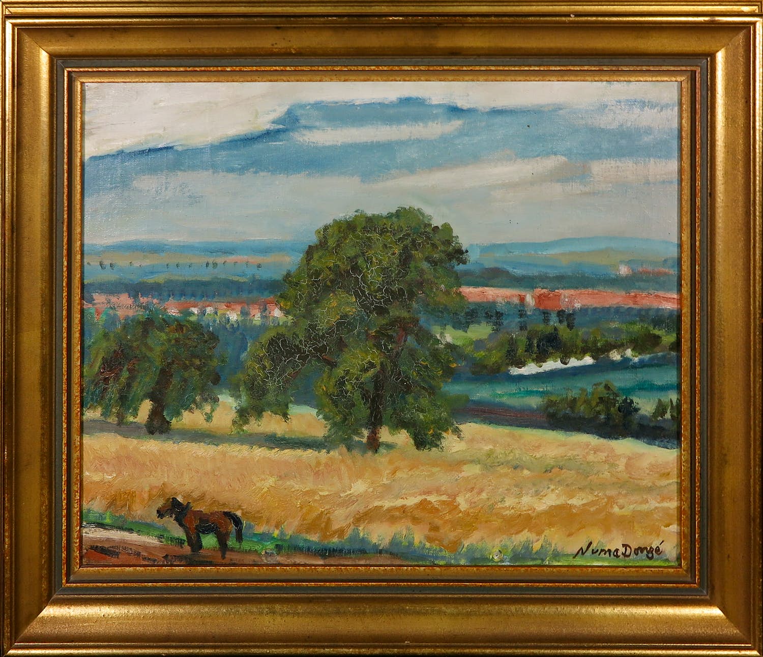 Numa Donzé - Olieverf op doek, Blick vom Wenkenhof - Ingelijst verkocht voor € 1!