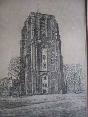 Marius Johannes Janssen - Ets met de Oldehove te Leeuwarden. kopen? Bied vanaf 35!