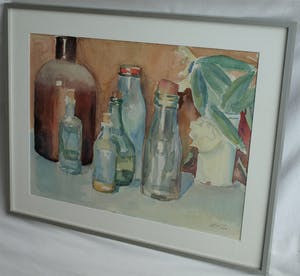 Henk Lit - Aquarel, “Stilleven met flessen” - gesigneerd & ingelijst – ca 1970 kopen? Bied vanaf 40!