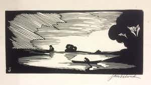 Jan Schonk - Houtsnede "Hertje" en "De Plas" 1928 verkocht voor € 30!