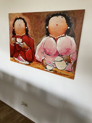 Theo Broeren - Glicée met acryl op doek ‘Theekransje’ (GROOT) kopen? Bied vanaf 100!