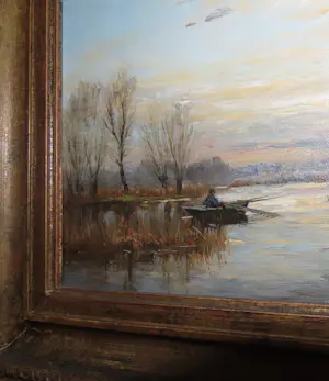 Frits Goosen - Schilderij water landschap met visser in bootje kopen? Bied vanaf 350!