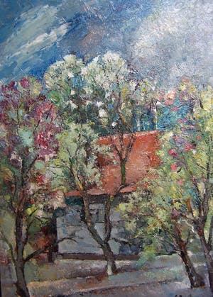 Niet of onleesbaar gesigneerd - Boerderij met bloesembomen. kopen? Bied vanaf 1!