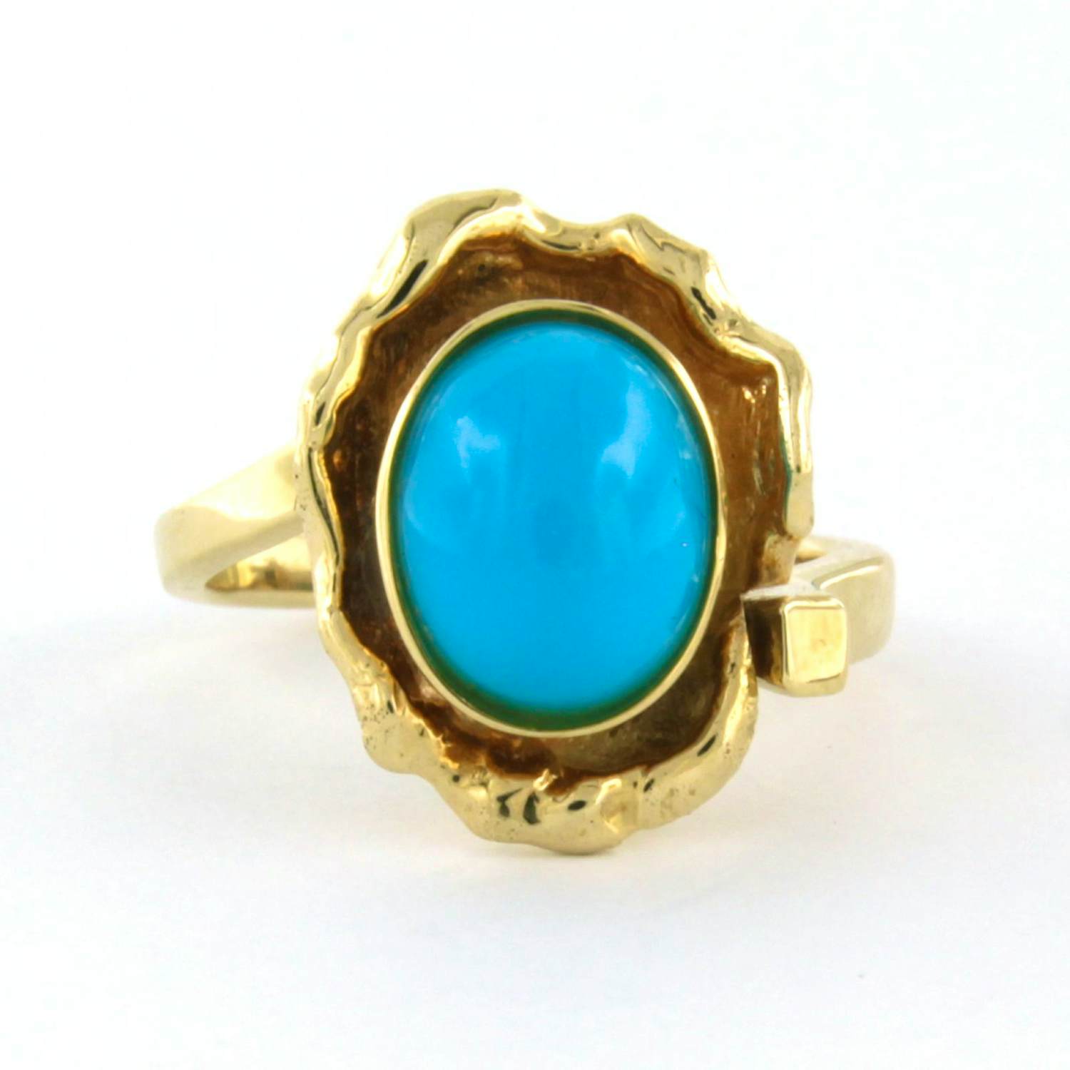 14k geel gouden ring bezet met turquoise - ringmaat 16,5(52) kopen? Bied vanaf 610!