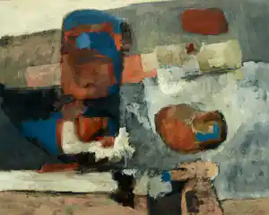 Kor Heemsbergen - Ingelijste gouache, Abstracte voorstelling – ca. 1970 verkocht voor € 72!