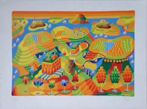 Louis Gans - Zeefdruk: 'Fantasielandschap' kopen? Bied vanaf 45!