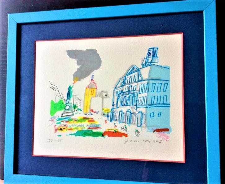 Guus van Eck - Markt Maastricht, ingelijst verkocht voor € 255!