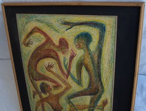 Klaas Pijlman - Pastelkrijt , “Dansende figuren” – 1959 - ingelijst , 75 x 67 cm kopen? Bied vanaf 40!