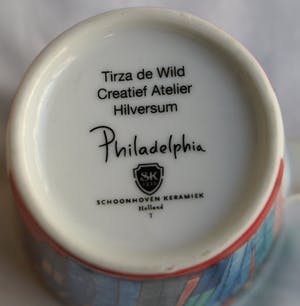 Plateelfabriek Schoonhoven N.V. - 4 Porseleinen bordjes + 1 kopje - Philadelphia kopen? Bied vanaf 1!