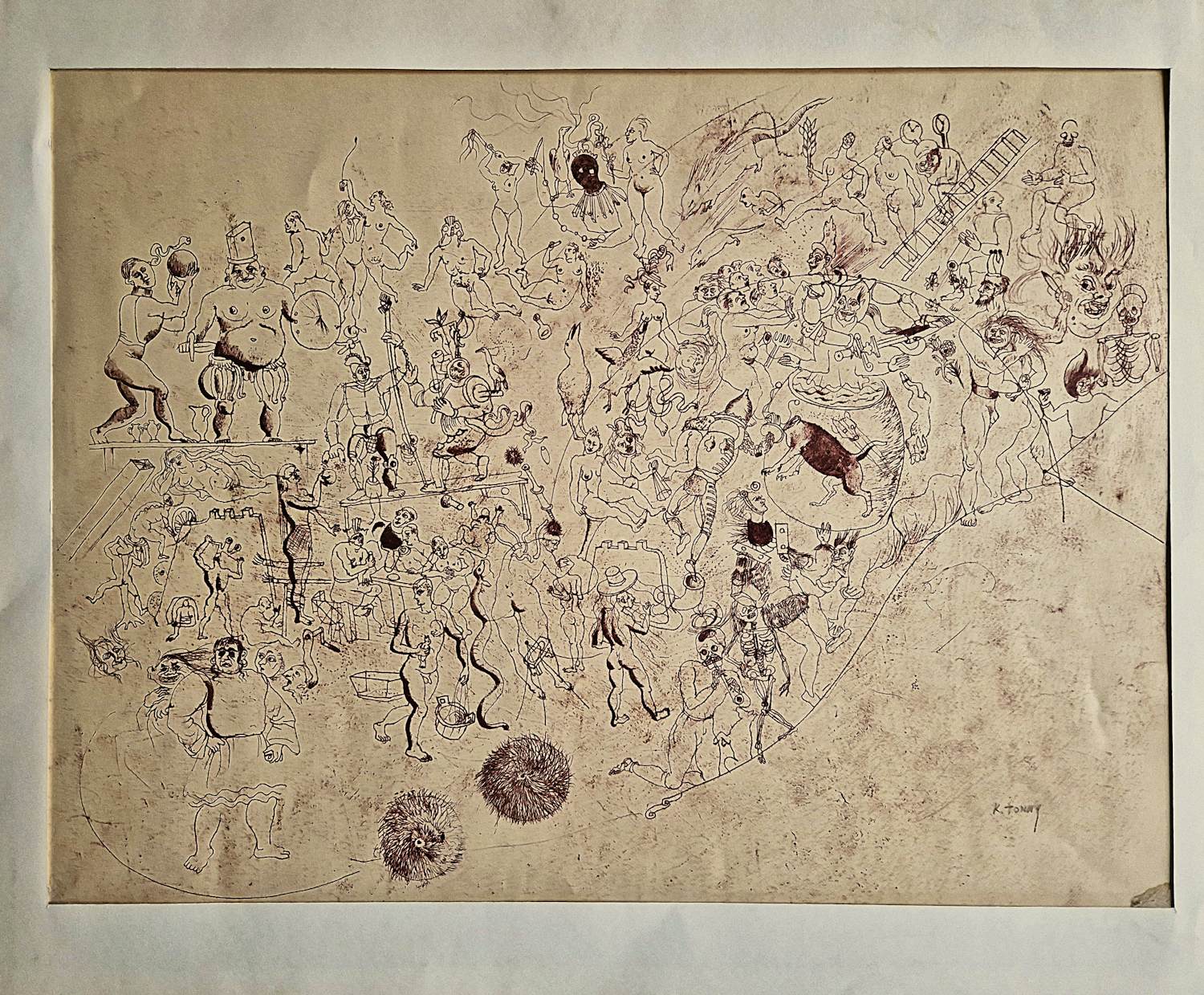 Tonny Kristians - Grote "james Ensor" rode INKT tekening "duivels en demonen" - ca. 1935 - gesign kopen? Bied vanaf 60!