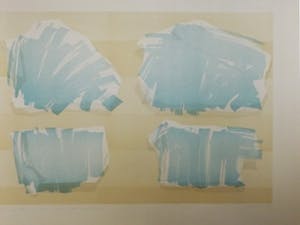 Rob Janssens - '4 stenen op geel doek, blauw ingekleurd' kopen? Bied vanaf 15!