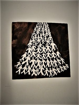 Jo Manders - Jaren 60 Illusionistisch realisme - kleine aquarel- "Mannetjes" gesigneerd kopen? Bied vanaf 20!