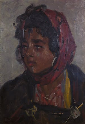 Niet of onleesbaar gesigneerd - Olieverf op doek, Figuur met hoofddoek - Ingelijst kopen? Bied vanaf 1!