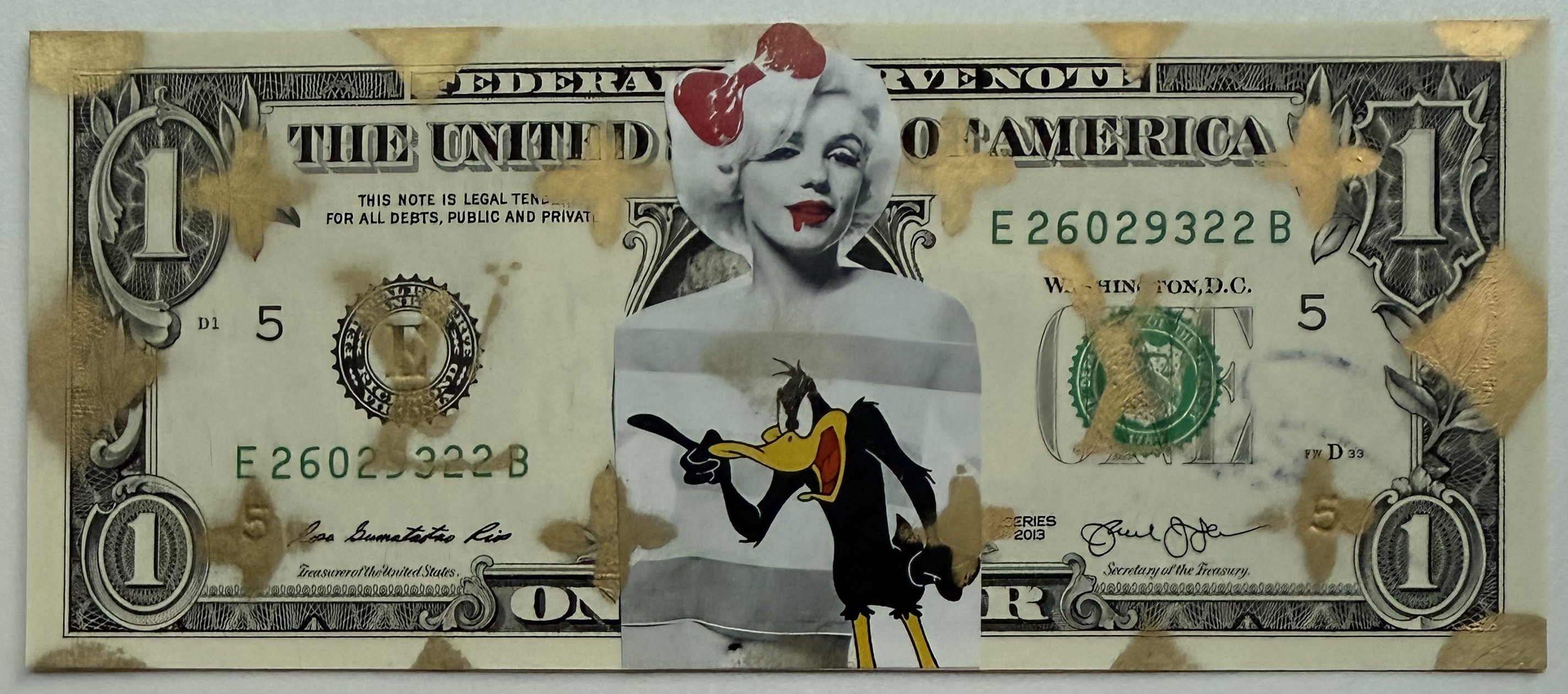 Death NYC - Collage op Amerikaanse Dollar | 'Marilyn Monroe/Daffy Duck/Louis Vuitton' | 2015 kaufen? Bieten Sie von 90!