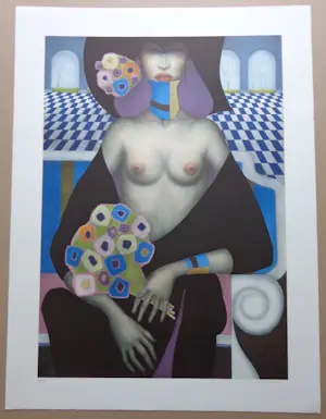 Jef van Tuerenhout - HALFNAAKTE VROUW / KLEURZEEFDRUK / 80x60cm / SIG kopen? Bied vanaf 90!