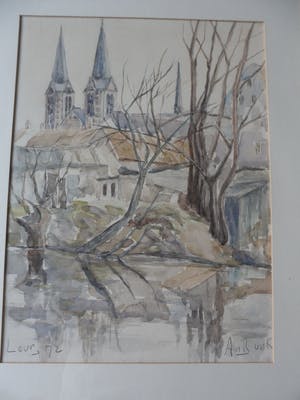 Niet of onleesbaar gesigneerd - Aquarel. Stadsgezicht van Leur uit 1972. kopen? Bied vanaf 1!