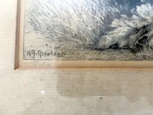 Adrianus Johannes Grootens - Wilg bij boerderij - Lithografie, Ingelijst kopen? Bied vanaf 40!