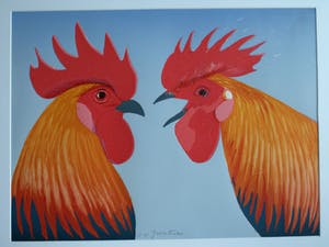 Jurjen Fontein - Zeefdruk , “Kippen” – gesigneerd & ingelijst kopen? Bied vanaf 1!