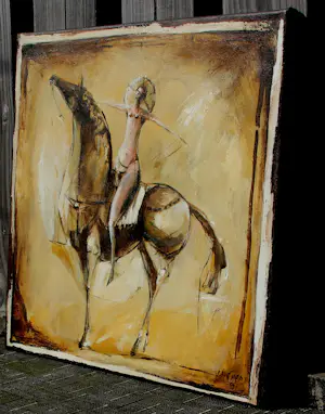 Evert van Hemert - Olieverf op doek: Naakte dame op paard - 1991 kopen? Bied vanaf 495!