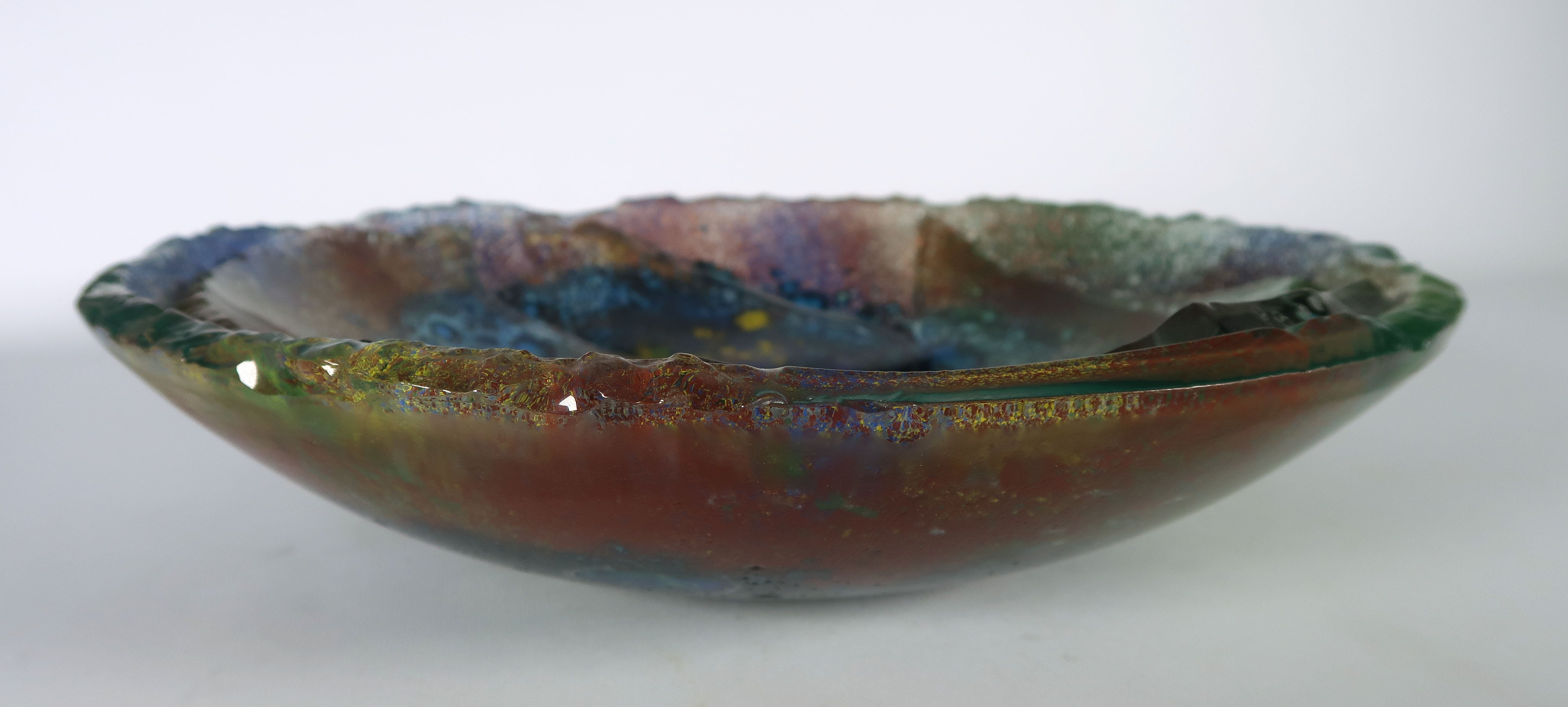 Peter Bes - Glas, Kleurrijke gezandstraalde schaal kopen? Bied vanaf 50!