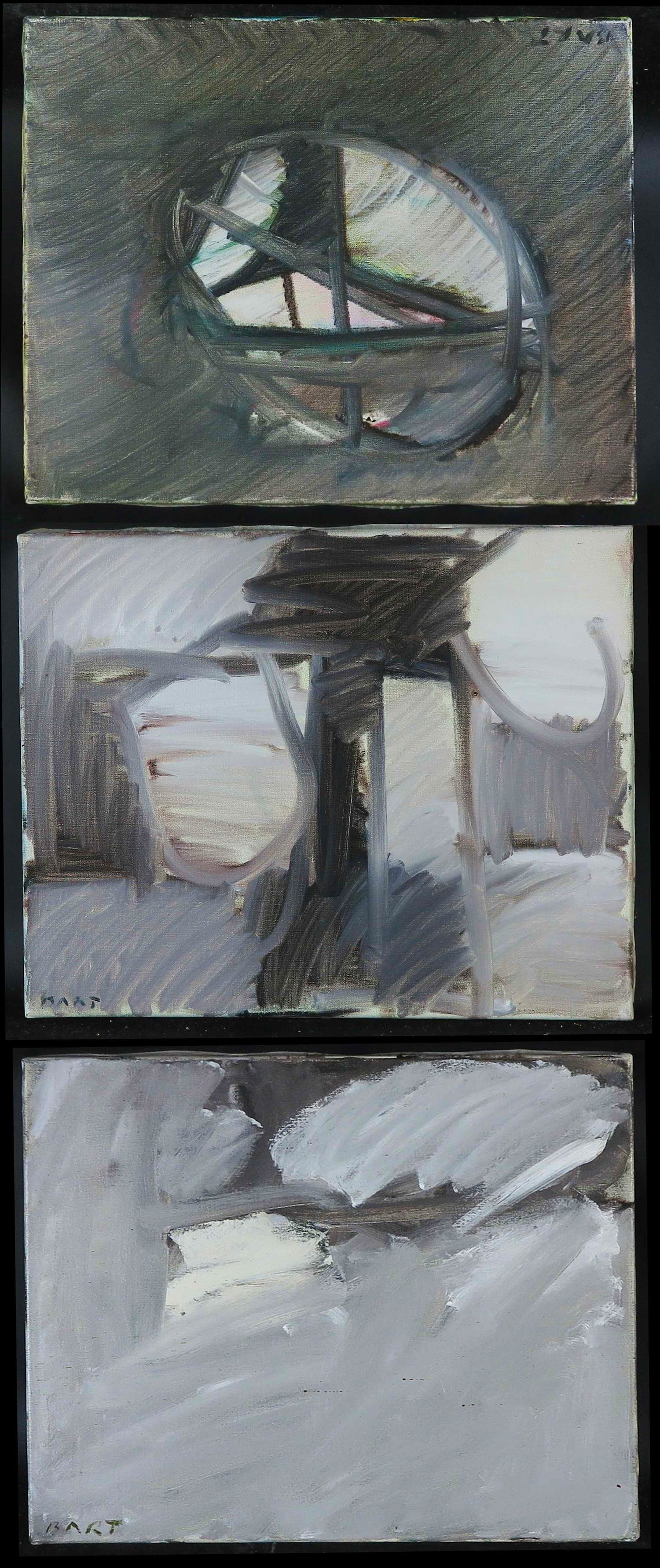 Bart de Graaf - Drie werken op doek, Abstract in grijstinten verkocht voor € 50!