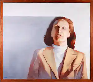 Hiroshi Goto - Olieverf op doek, Portret van mevrouw M. - Ingelijst verkocht voor € 40!