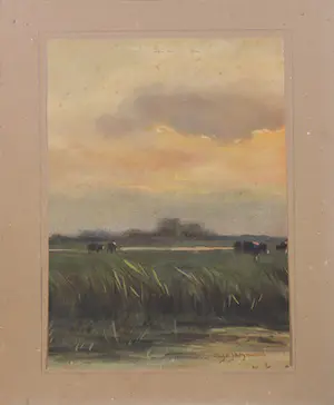 Maarten Jungmann - Aquarel, polderlandschap kopen? Bied vanaf 50!