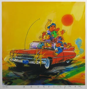 Ad Verstijnen - Zeefdruk, Cadillac- Ingelijst kopen? Bied vanaf 80!