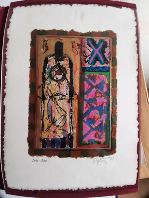 Eric Toebosch - 3 luik Zeefdrukken, titel,Nur die Liebe rettet uns,Alleen liefde kan ons redden kopen? Bied vanaf 40!